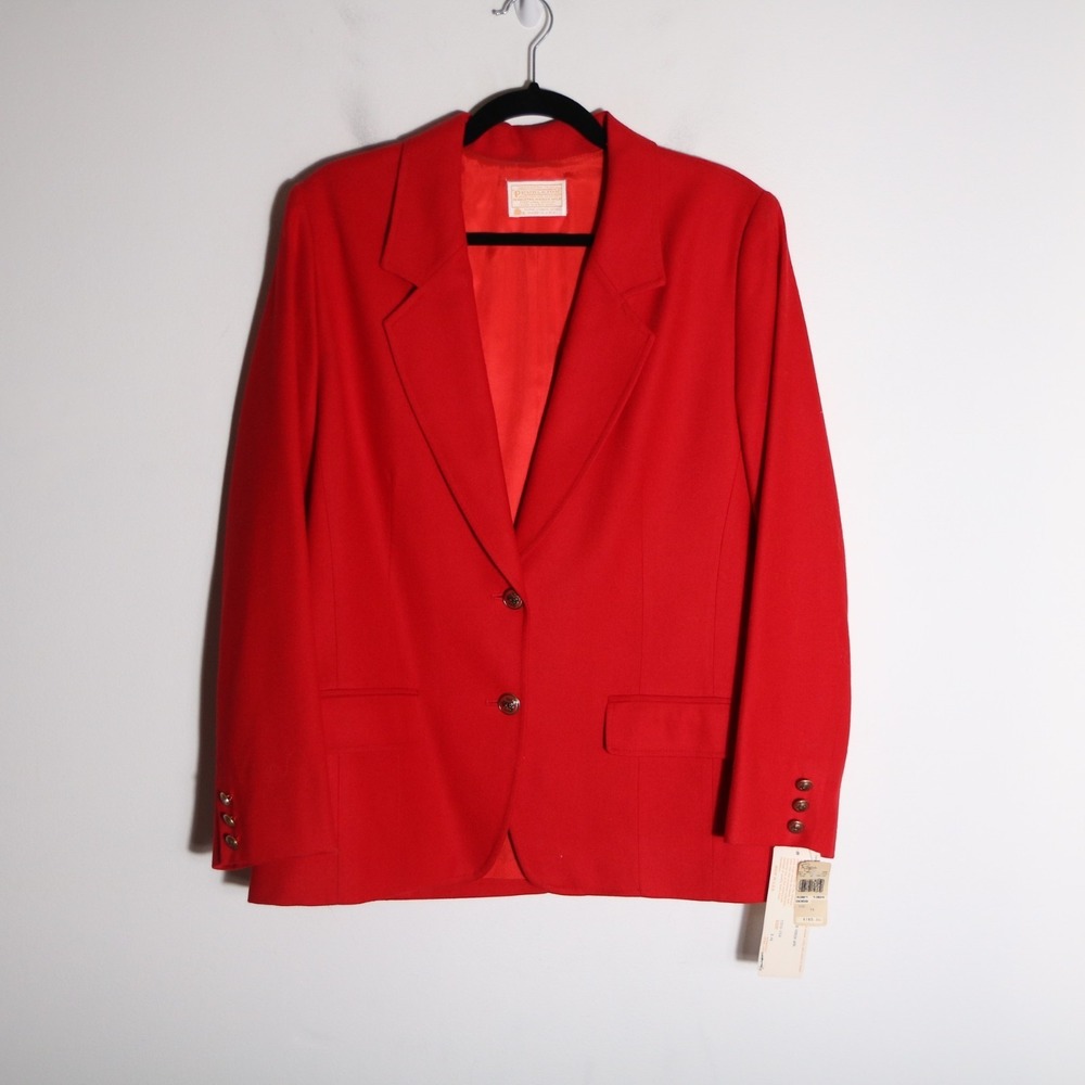 Pendleton Vintage Wool Blazer Red Womens‎ 14 Single Breasted Gold Button Preppy